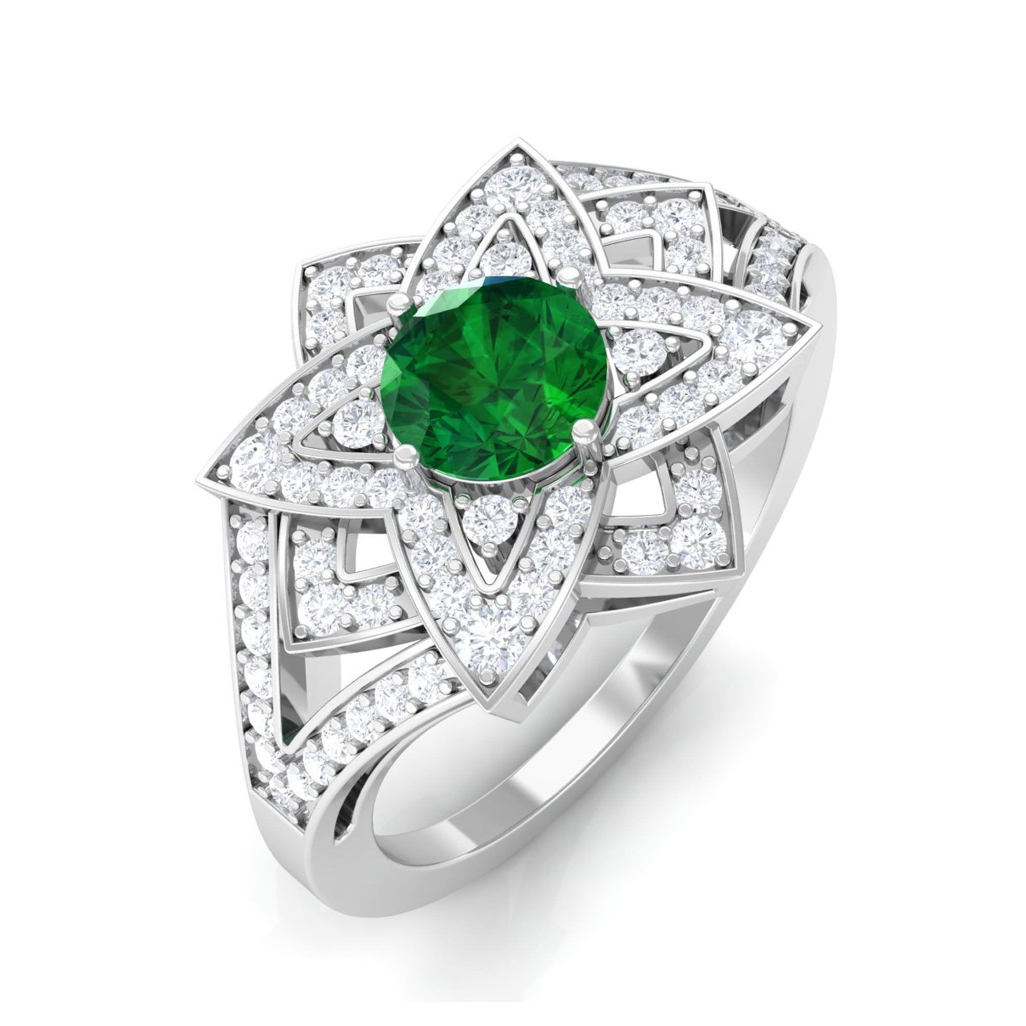 Vibrant Grown Labs-Nature Inspired Lab Grown Emerald Statement Engagement Ring