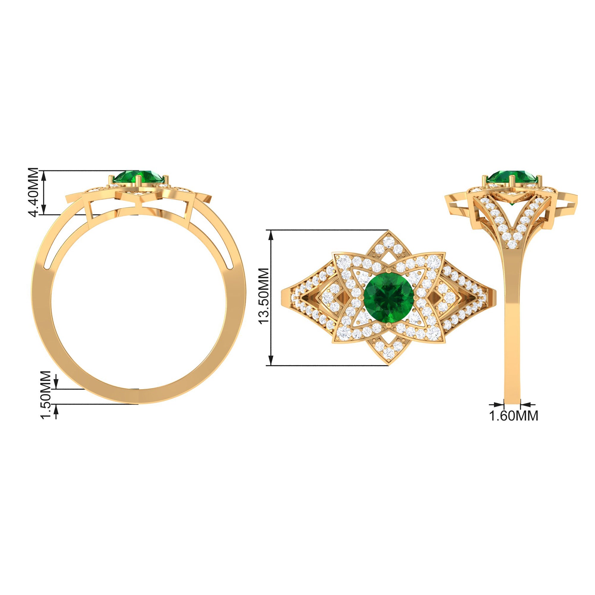 Vibrant Grown Labs-Nature Inspired Lab Grown Emerald Statement Engagement Ring