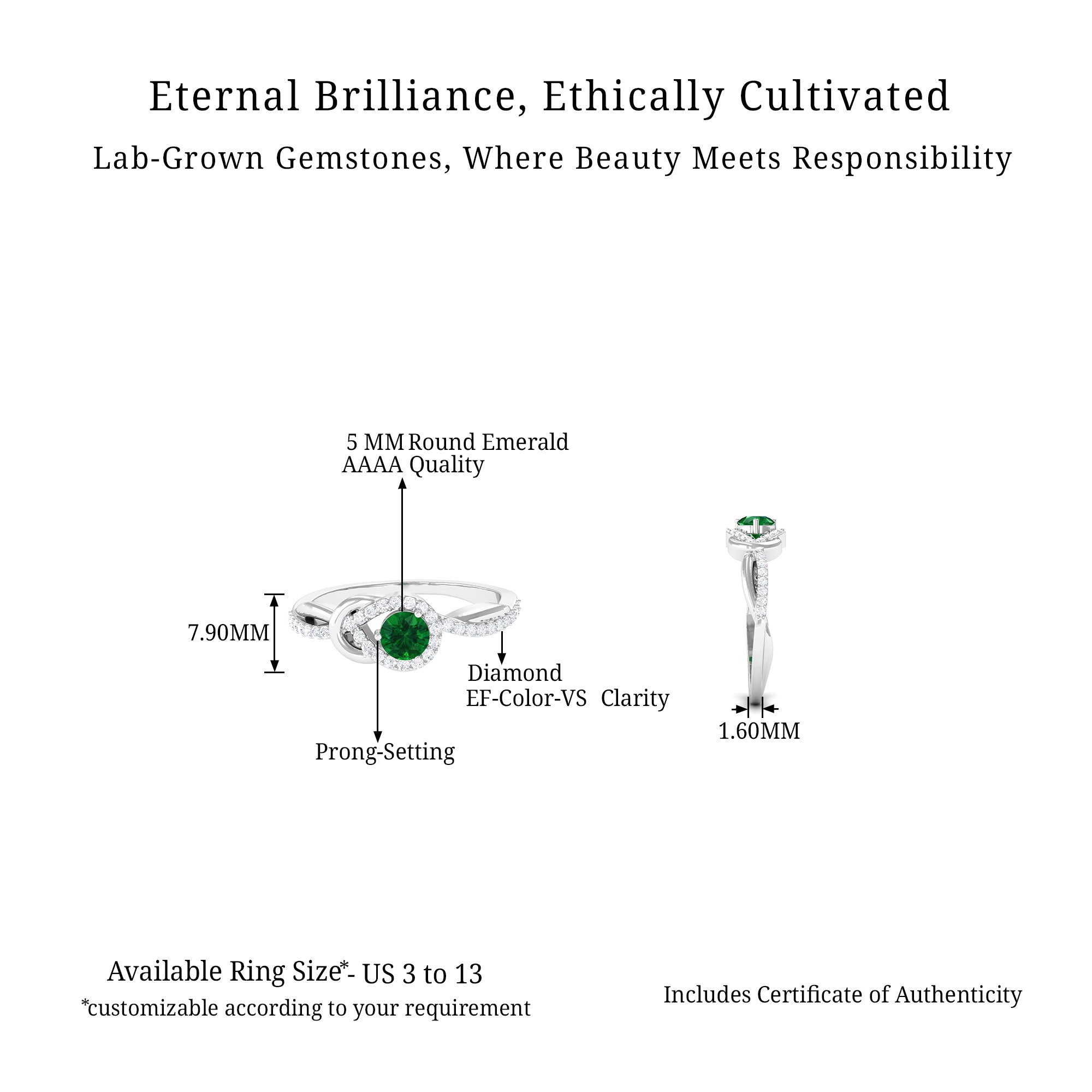 Vibrant Grown Labs-Minimal Lab Cultured Emerald Infinity Promise Ring