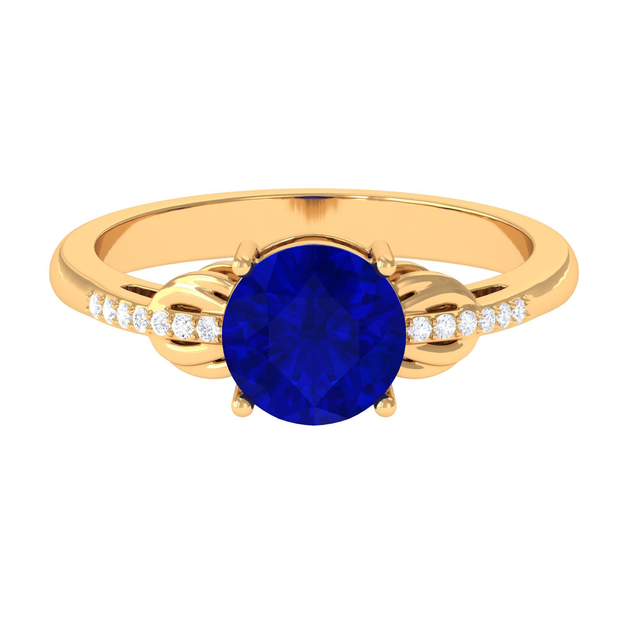 Vibrant Grown Labs-Round Created Blue Sapphire Solitaire Ring for Engagement