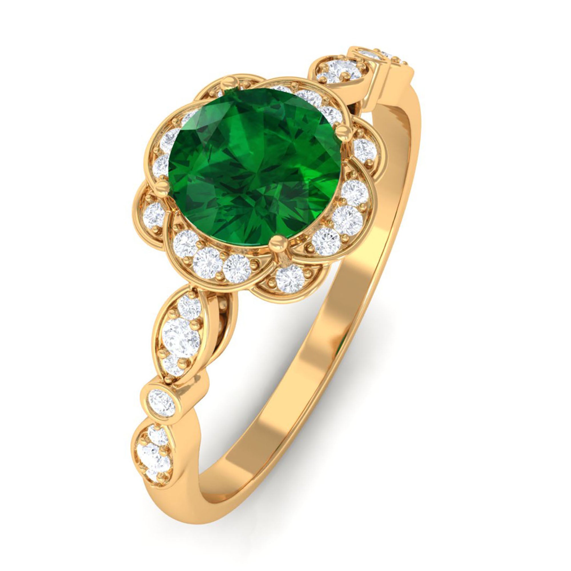 Vibrant Grown Labs-Lab Created Emerald Nature Inspired Engagement Ring