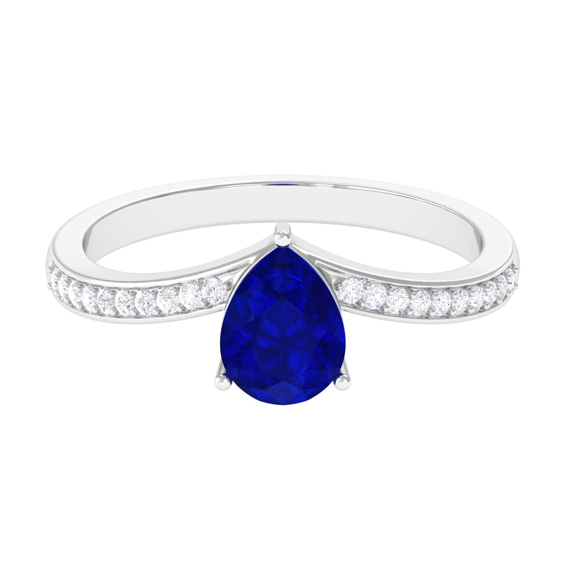 Vibrant Grown Labs-Lab Created Blue Sapphire Teardrop Solitaire Engagement Ring