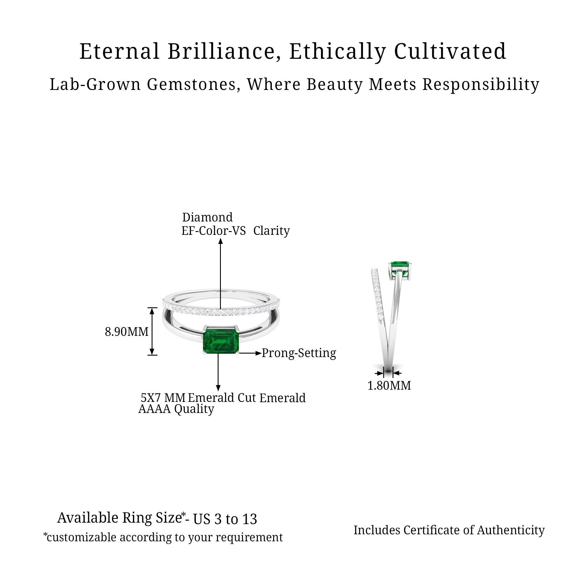 Vibrant Grown Labs-Lab Created Emerald Solitaire Ring for Engagement