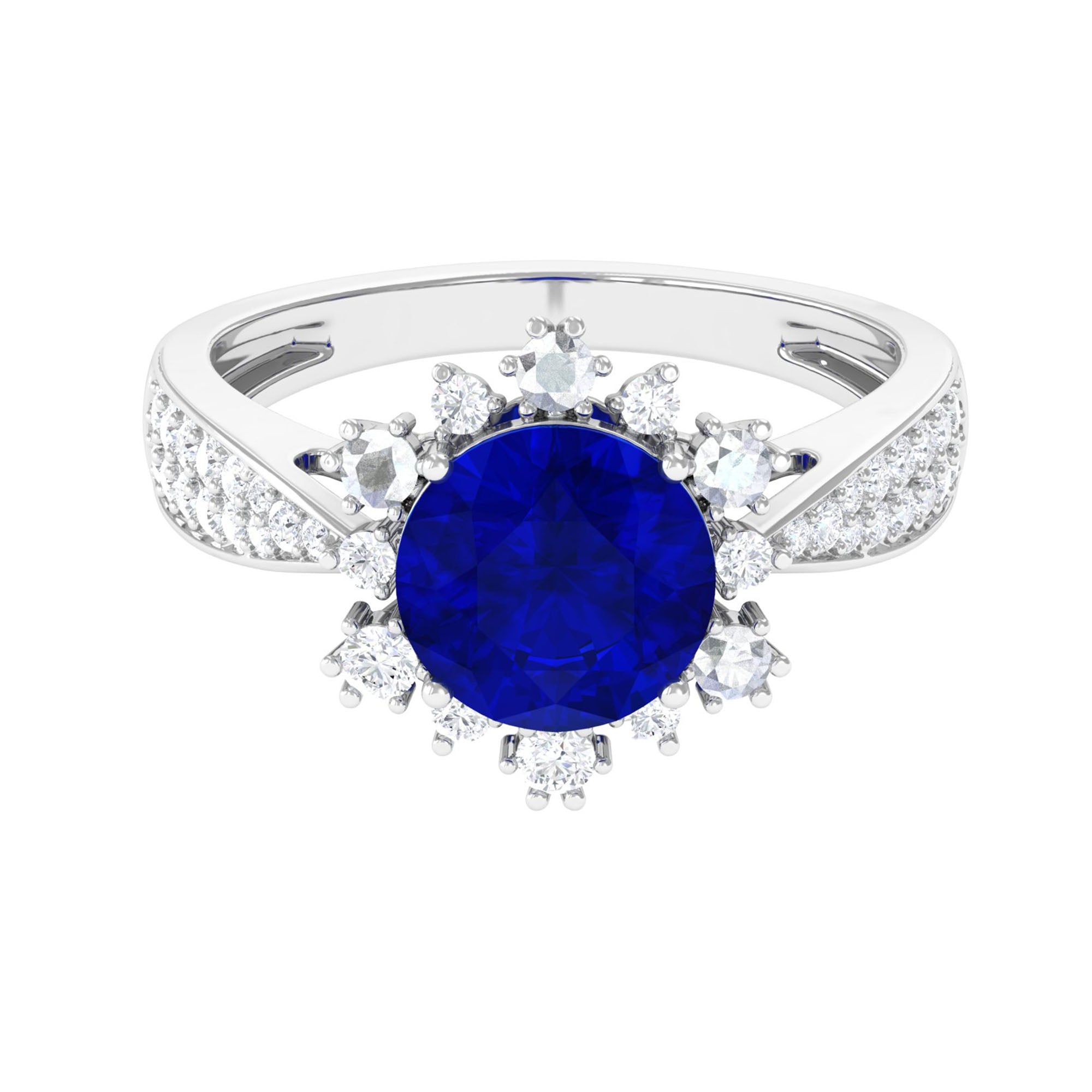 Vibrant Grown Labs-Classic Lab Grown Blue Sapphire Engagement Ring with Accent