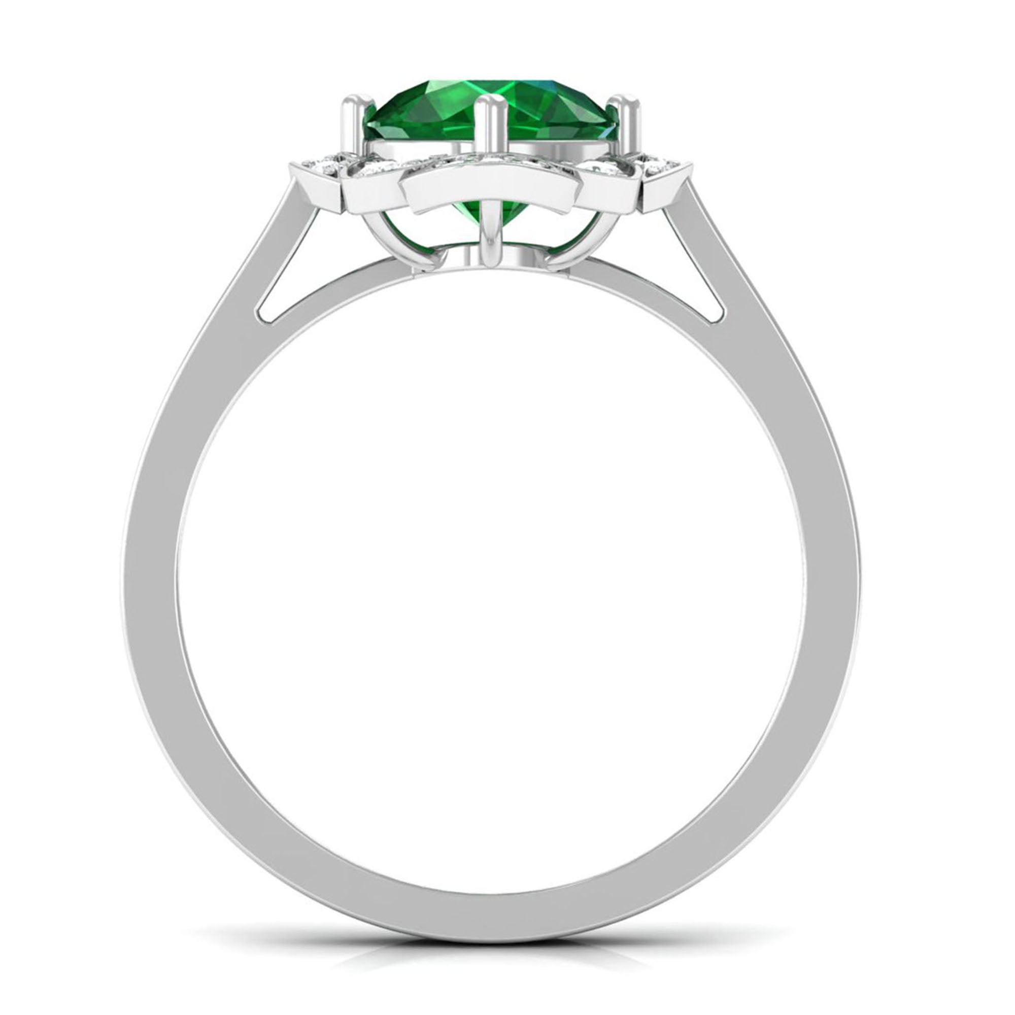 Vibrant Grown Labs-Lab Created Emerald Vintage Inspired Engagement Ring with Accent