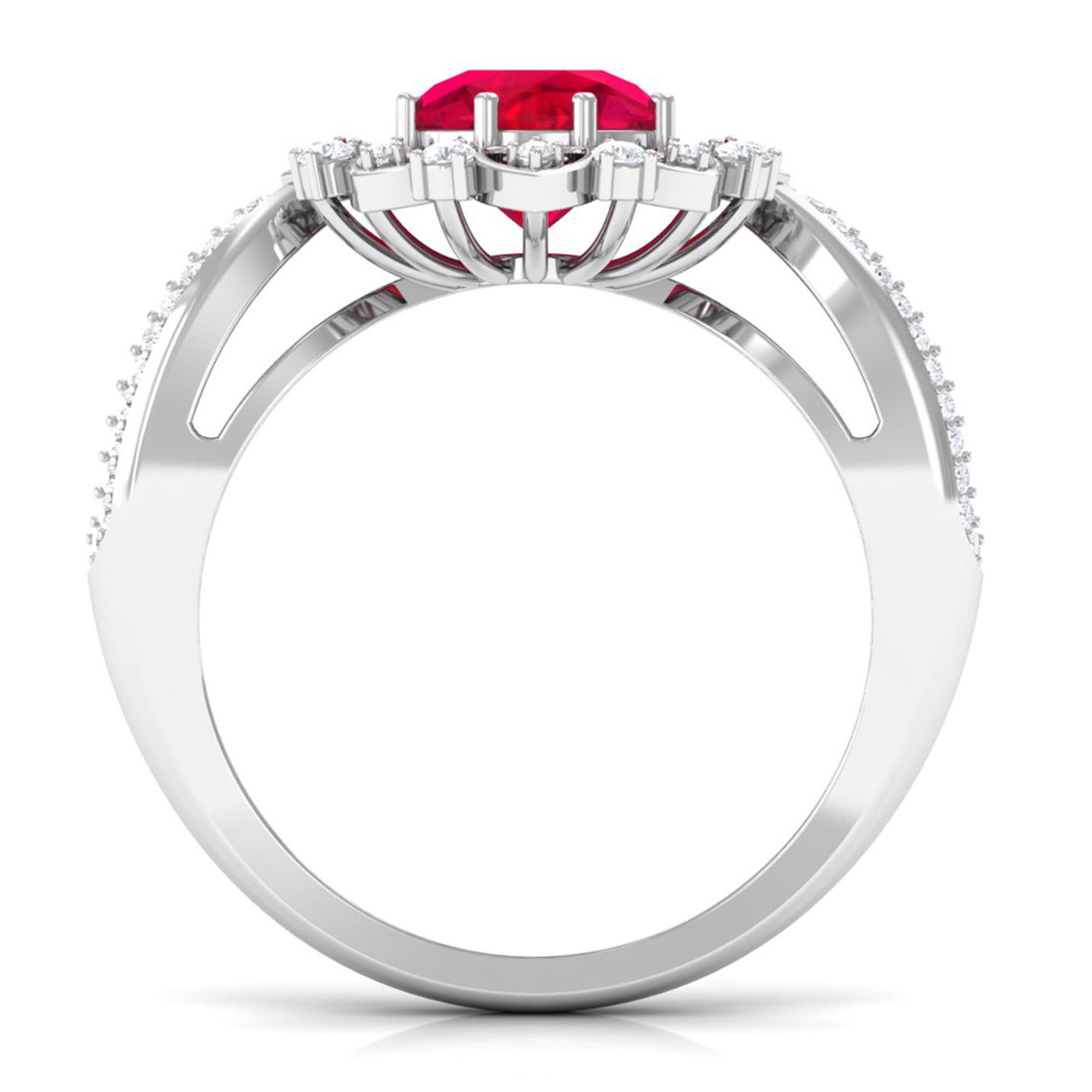 Lab Created Ruby Statement Engagement Ring with Accent Lab Created Ruby - ( AAAA ) - Quality - Vibrant Grown Labs