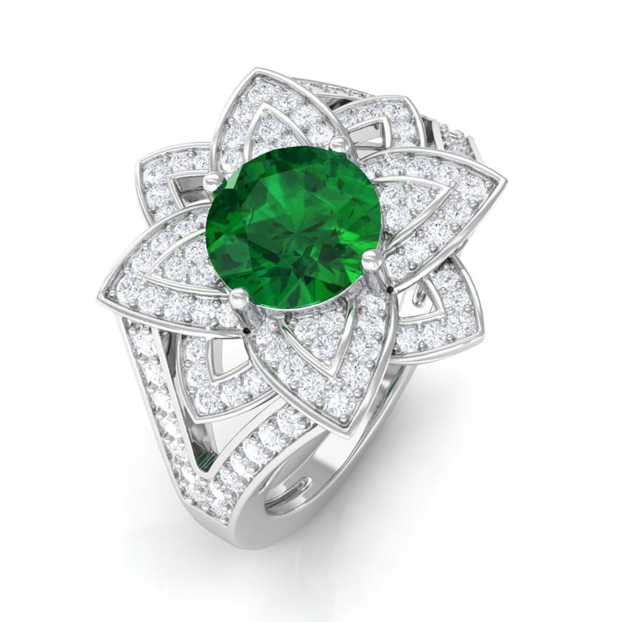 Vibrant Grown Labs-Nature Inspired Lab Grown Emerald Statement Engagement Ring