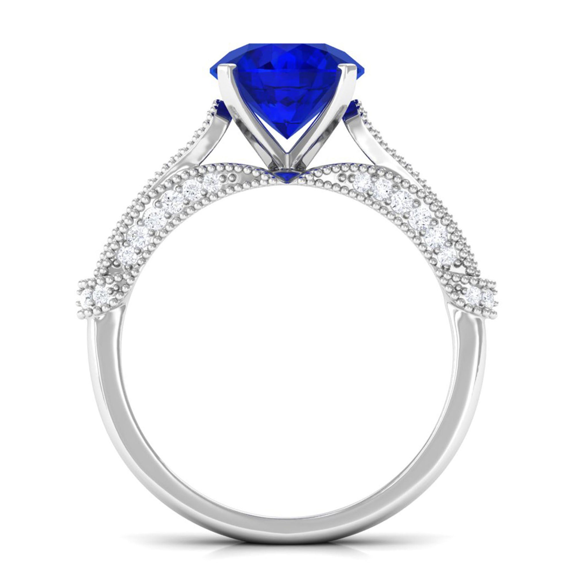 Vibrant Grown Labs-Lab Grown Blue Sapphire Solitaire Engagement Ring with Accent