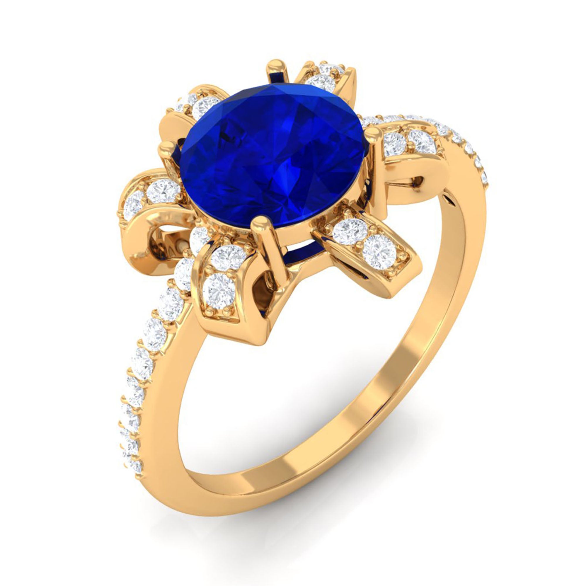 Vibrant Grown Labs-Nature Inspired Lab Grown Blue Sapphire Engagement Ring