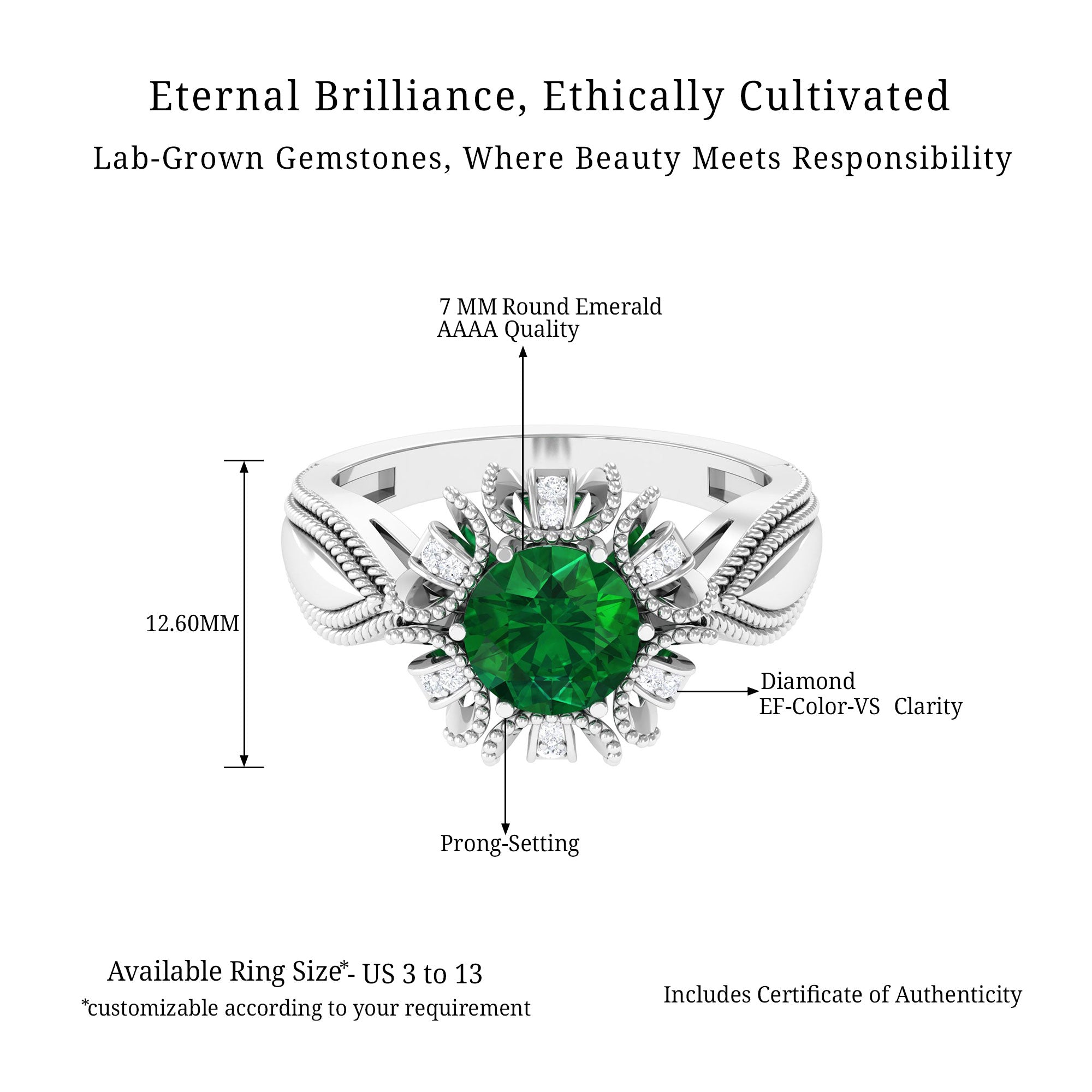 Vibrant Grown Labs-Lab Grown Emerald Statement Engagement Ring