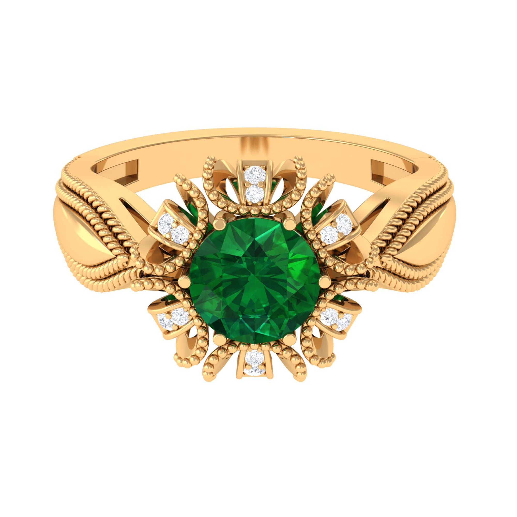 Vibrant Grown Labs-Lab Grown Emerald Statement Engagement Ring