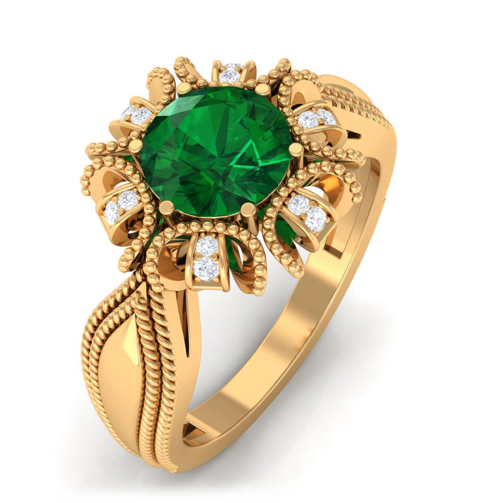 Vibrant Grown Labs-Lab Grown Emerald Statement Engagement Ring