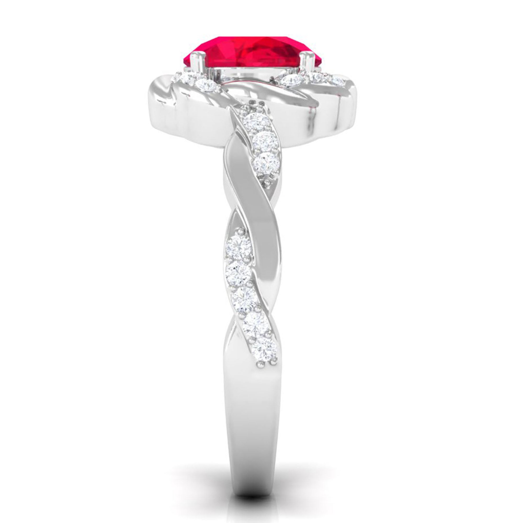 Vibrant Grown Labs-Minimal Lab Grown Ruby Engagement Ring with Accent