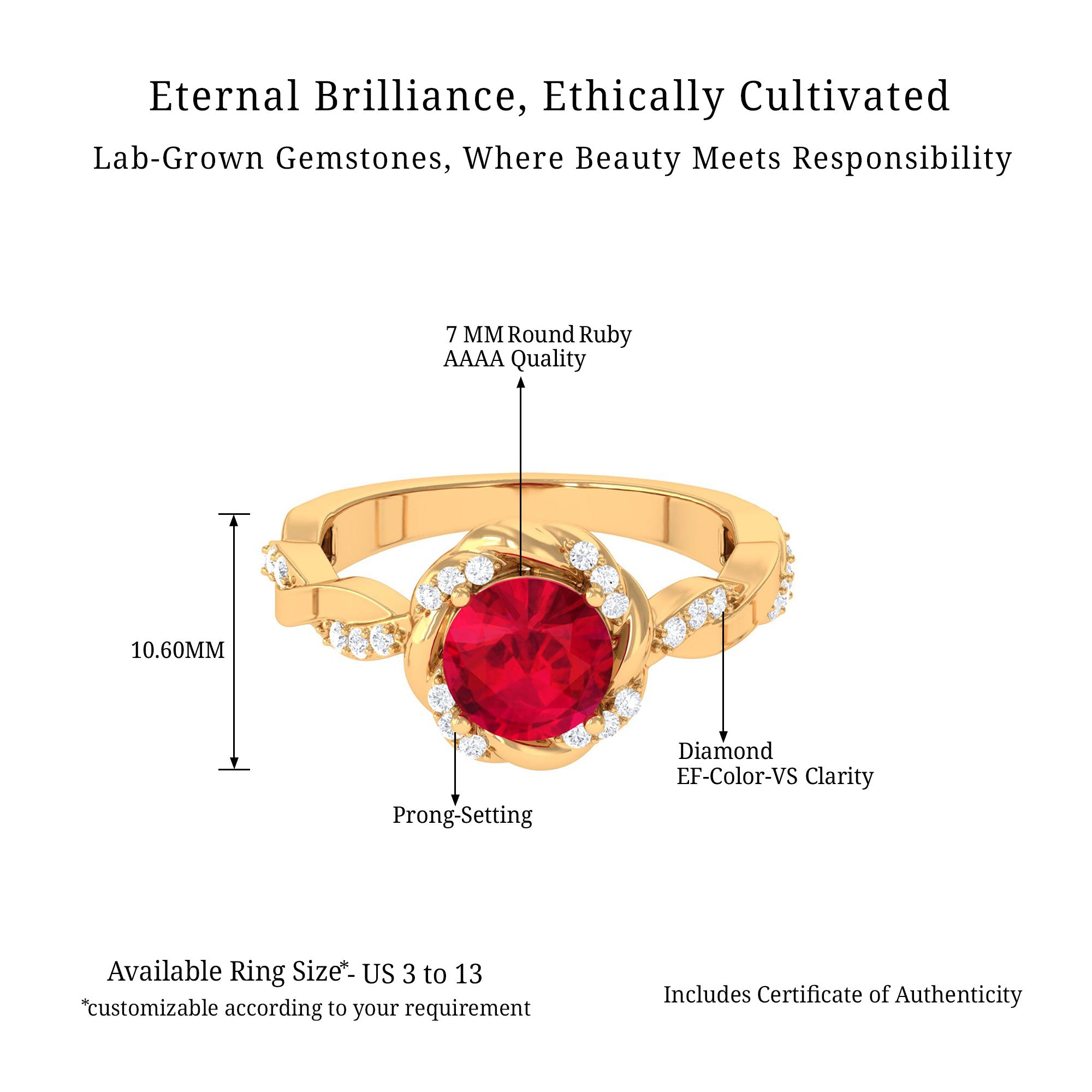 Vibrant Grown Labs-Minimal Lab Grown Ruby Engagement Ring with Accent