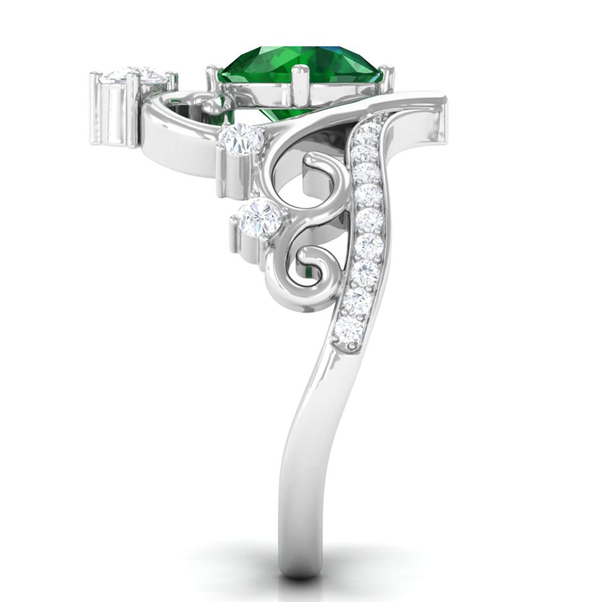 Classic Lab Grown Emerald Crown Engagement Ring Lab Created Emerald - ( AAAA ) - Quality - Vibrant Grown Labs