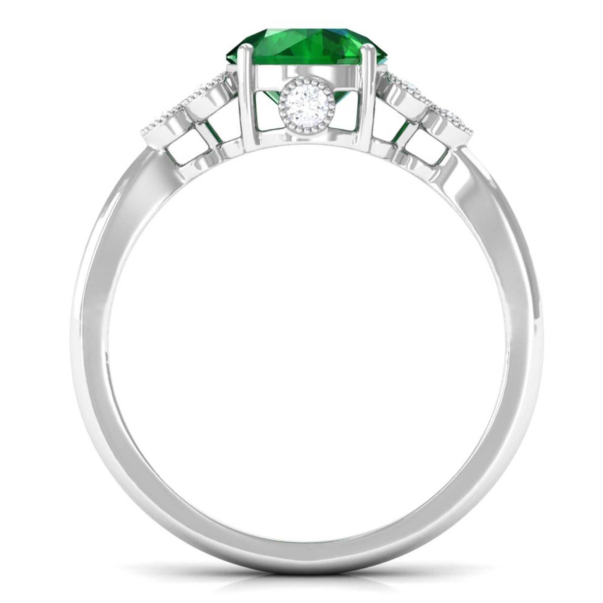 Vibrant Grown Labs-Designer Lab Grown Emerald Engagement Ring with Accent