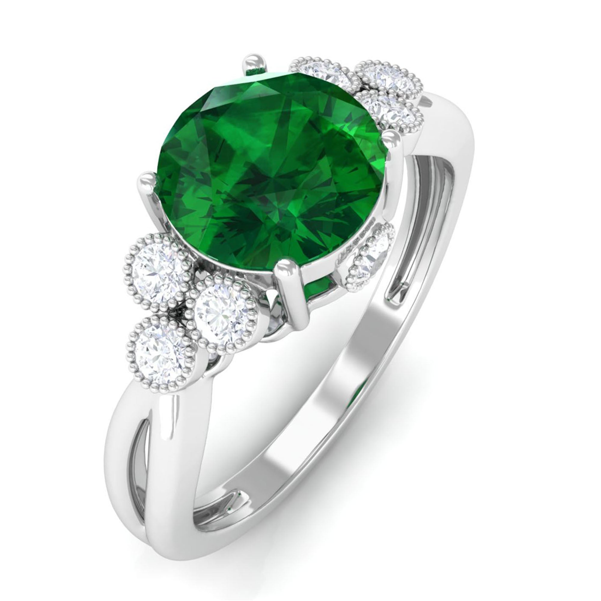 Vibrant Grown Labs-Designer Lab Grown Emerald Engagement Ring with Accent