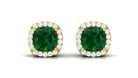 Cushion Cut Lab Grown Emerald Stud Earrings With Halo Lab Created Emerald - ( AAAA ) - Quality - Vibrant Grown Labs