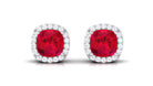 Cushion Shaped Lab Grown Ruby Classic Stud Earrings with Halo Lab Created Ruby - ( AAAA ) - Quality - Vibrant Grown Labs