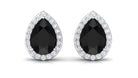 Pear Shape Lab Created Black Diamond Stud Earrings with Halo Lab Created Black Diamond - ( AAAA ) - Quality - Vibrant Grown Labs