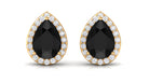 Pear Shape Lab Created Black Diamond Stud Earrings with Halo Lab Created Black Diamond - ( AAAA ) - Quality - Vibrant Grown Labs