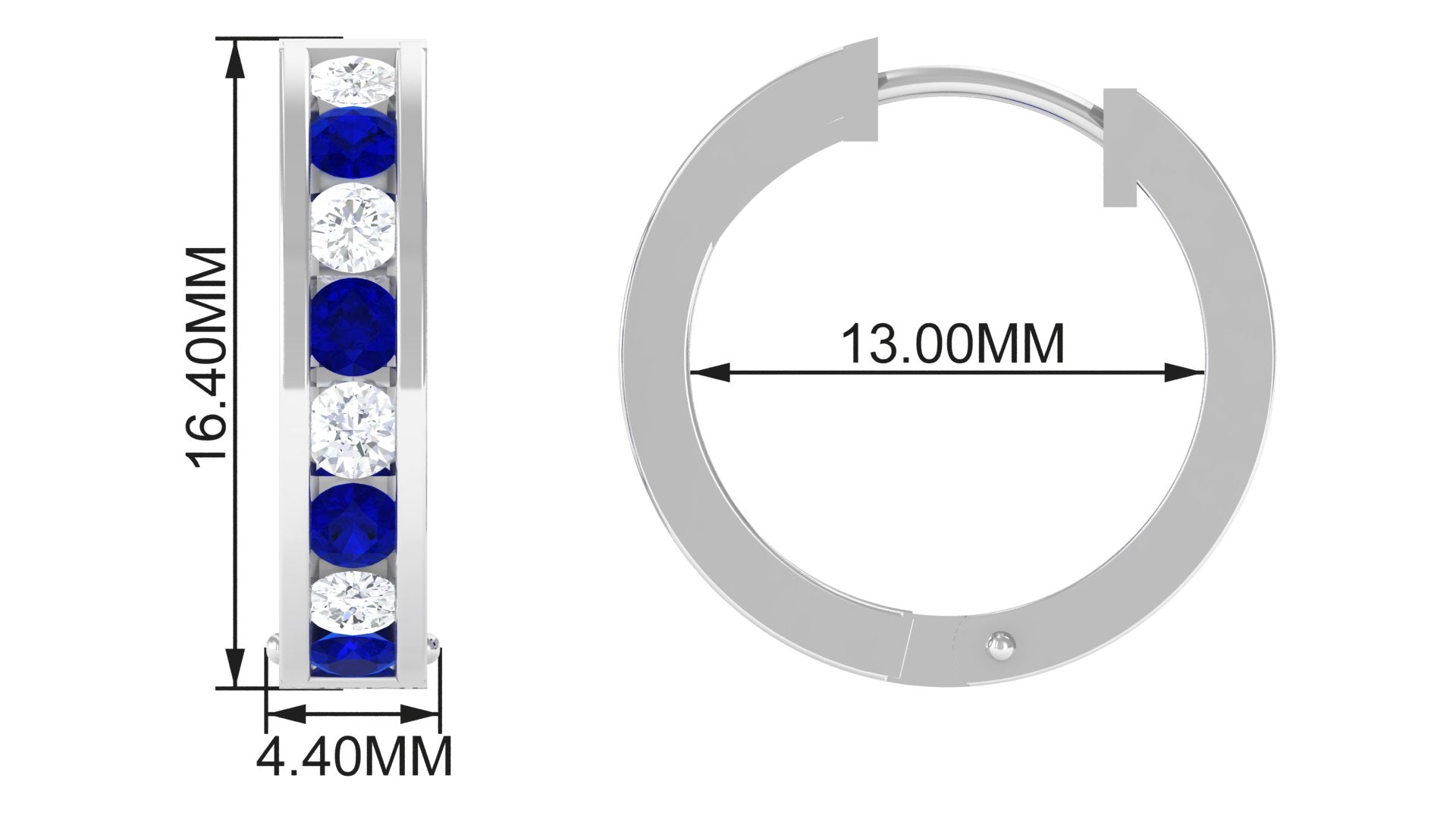 Lab Grown Blue Sapphire Hinged Hoop Earrings with Diamond Lab Created Blue Sapphire - ( AAAA ) - Quality - Vibrant Grown Labs