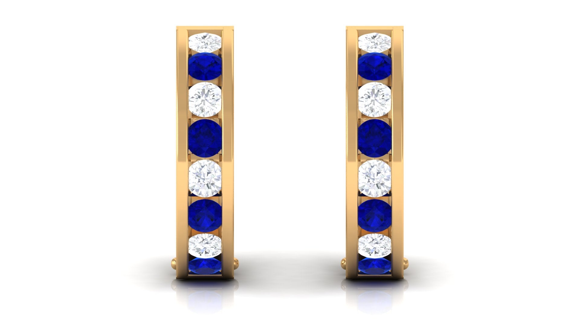 Lab Grown Blue Sapphire Hinged Hoop Earrings with Diamond Lab Created Blue Sapphire - ( AAAA ) - Quality - Vibrant Grown Labs